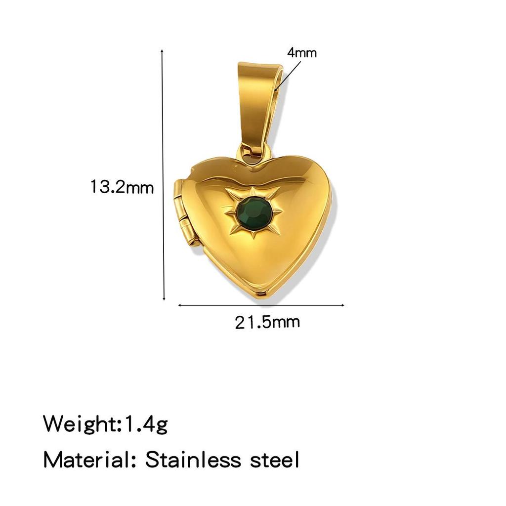 18K Gold-Plated Zirconia Heart Necklace Pendant with Birthstone, Stainless Steel, European & American Simple Design.