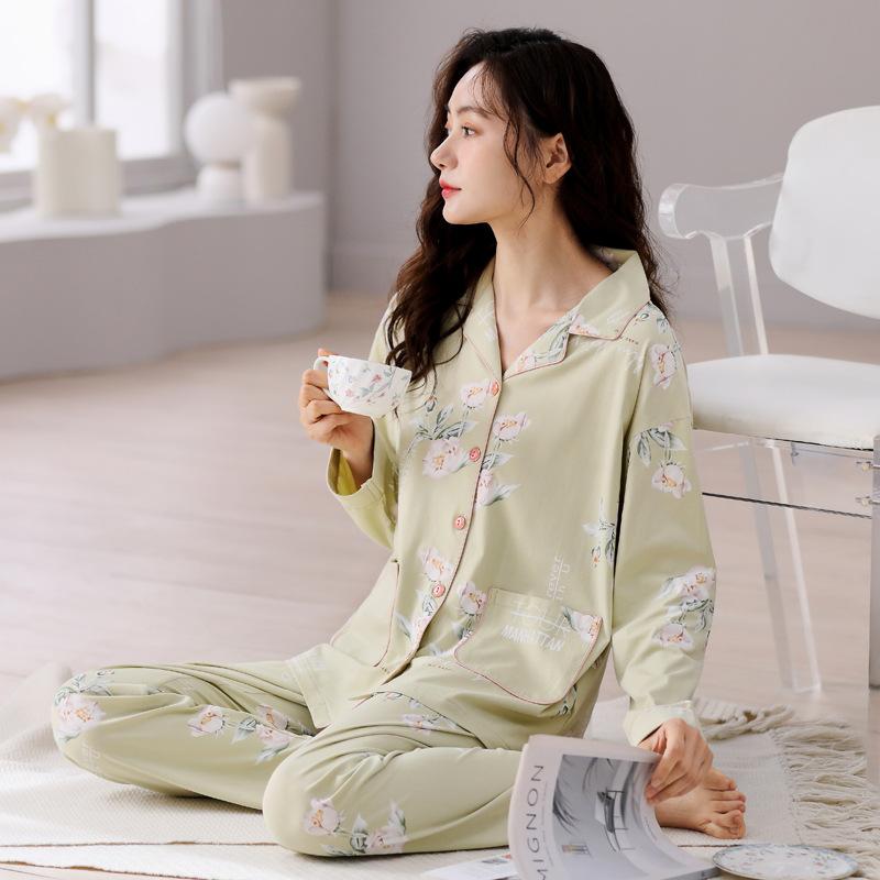 Pajamas Women'S Pure Cotton Long-Sleeved Women'S Mid-Autumn And Winter Thin Loungewear
