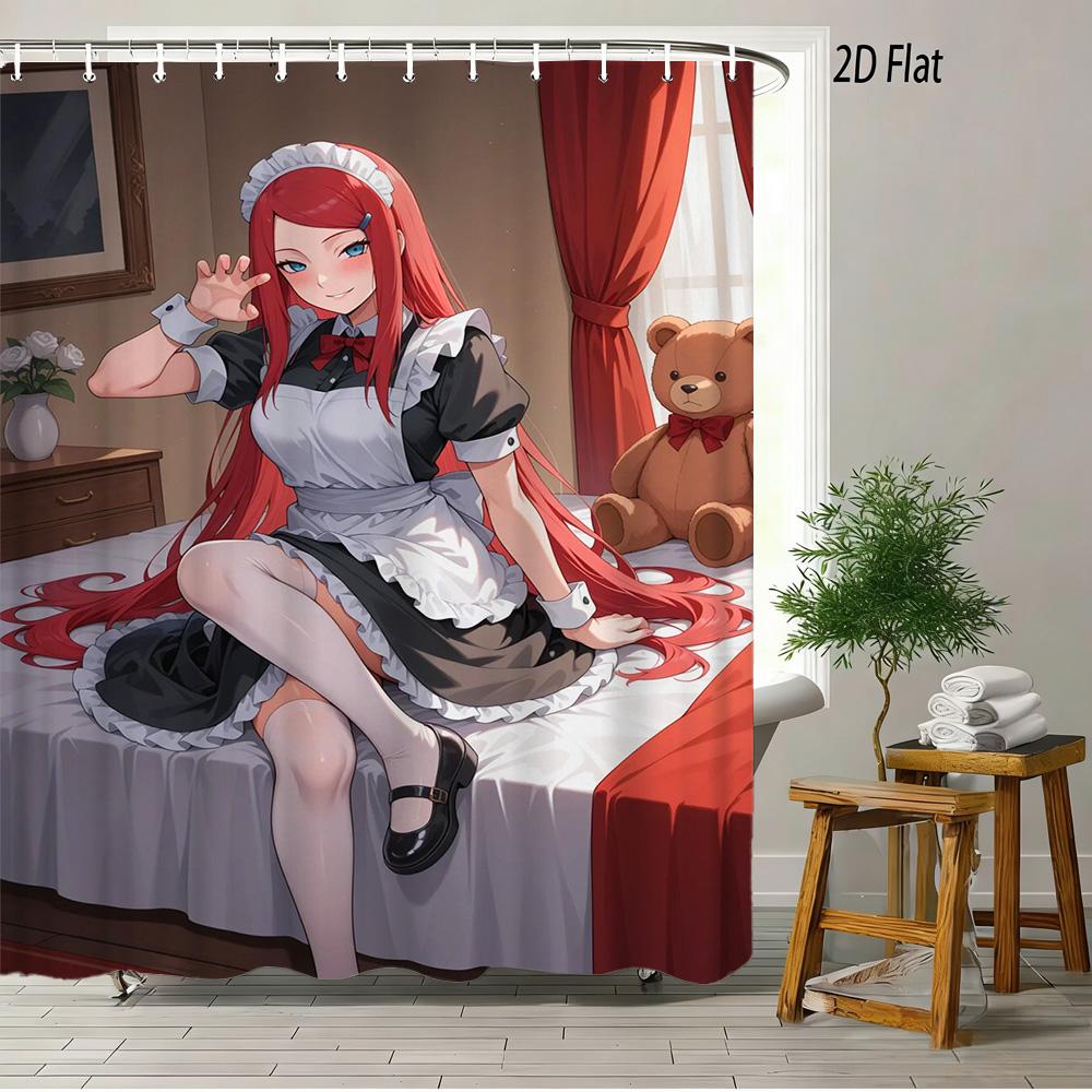 2D Flat Naruto Anime Sakura Haruno Tree Village Scene Print Waterproof Shower Curtain For Bathroom Decor