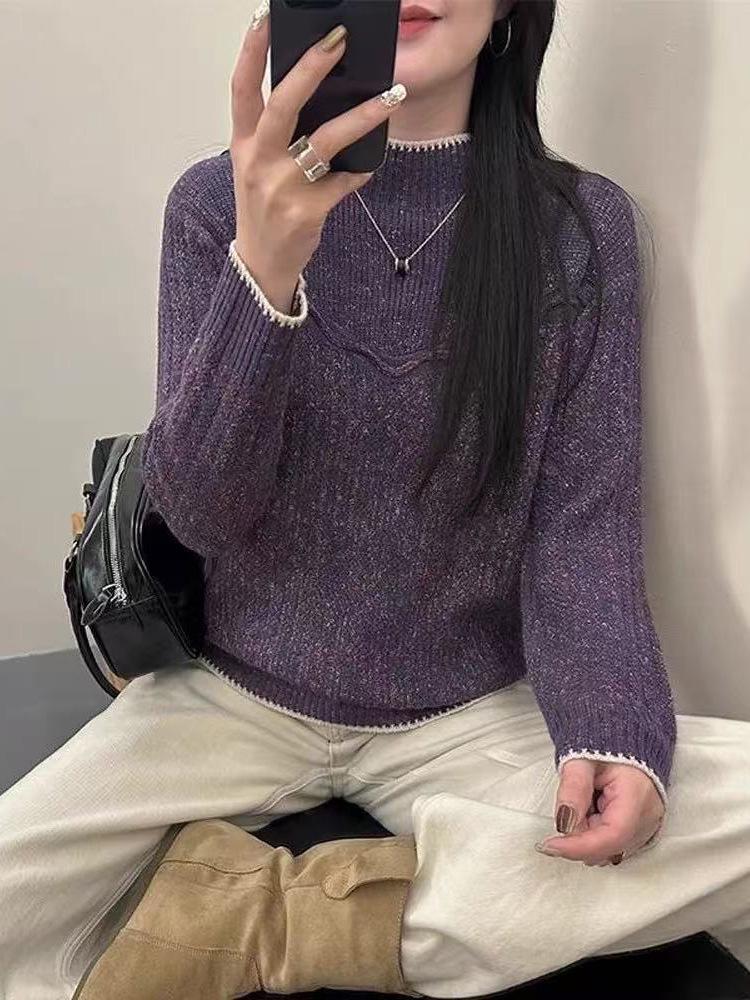 Women's Thick Knit Sweater: Half-High Collar Base Layer for Autumn/Winter
