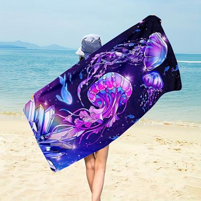 Vibrant Deep Sea Jellyfish Pattern Beach Towel Waterproof Summer Tropical Resort Pool Swimwear Large Beach Accessory Decor Home