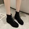 Podzimní nové elastické dámské krátké kozačky na silném podpatku vpředu zip dámské boty hranatá špička podpatek černý semiš Dámské botas femininas