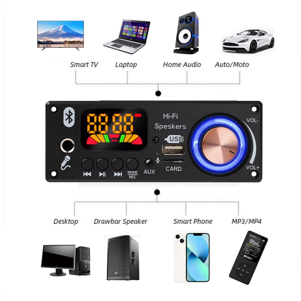 KEBIDU 160W Amplifikatör Bluetooth MP3 WAV Çözücü Kartı 6.5mm Mikrofon FM TF USB Araç Ses Modülü Müzik Çalar Ses Kontrolü