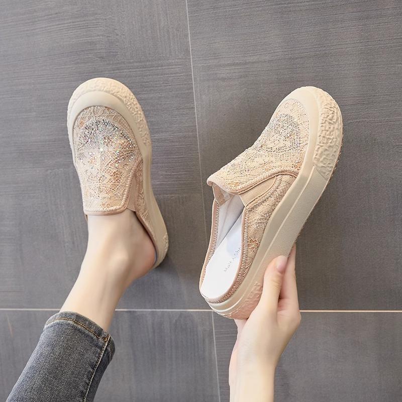 Fisherman Shoes Platform Lazy One Pedal 2025 Spring and Summer New Small Fragrant Wind Mesh Breathable Casual Bag Head Half Slippers