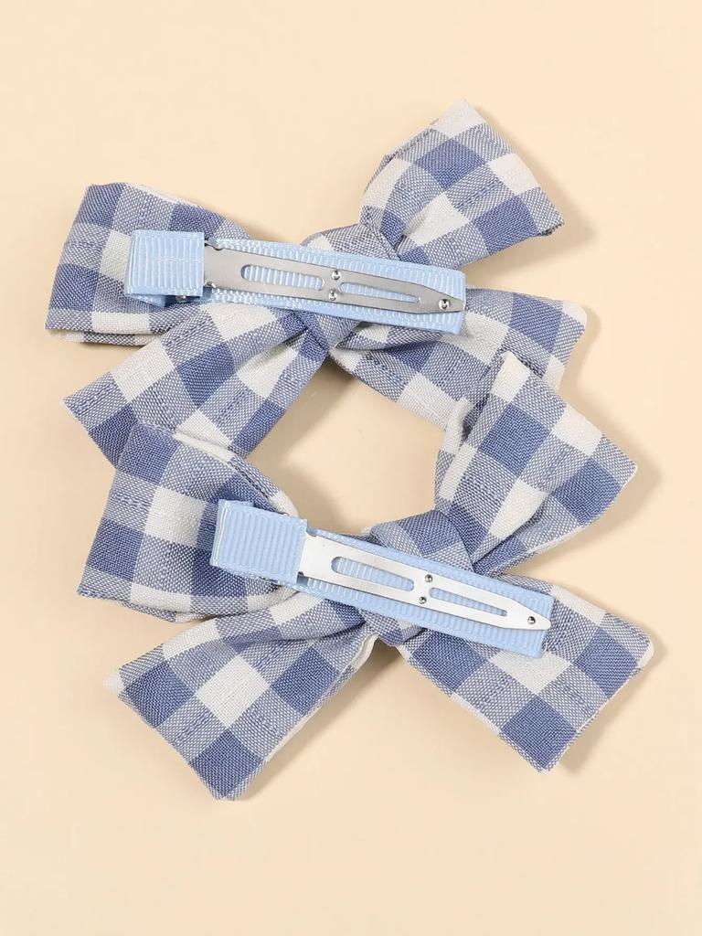 4 Stück/Set Niedliche karierte Schleife Haarspangen für Babymädchen Säuglinge Kinder Knotenhaar Einfarbig Blaue Schleife Haarspangen Haarklammern Haarschmuck
