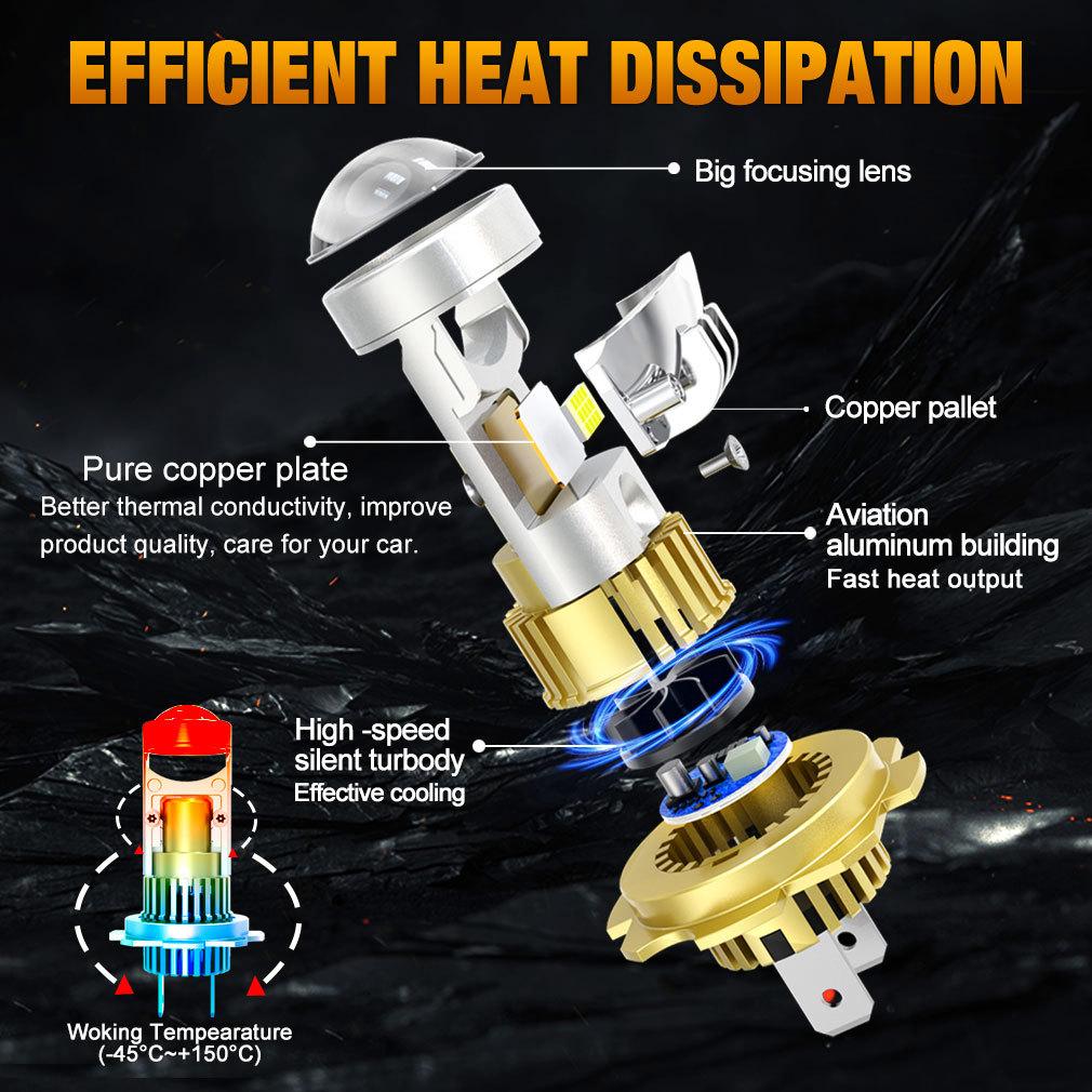 2Pcs H7 Bi Led Projector Car Headlight Bulbs Wireless H4 LED H11 H8 9005 HB3 9006 HB4 Lens 60000Lm 80W Plug&Play Mini Auto Lamp 6000K LHD Headlamp