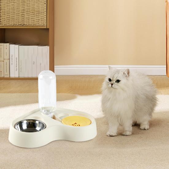 Cat Feeder Food Grade Stainless Steel Bowl Pet Feeder with Automatic Water Refill Dual Zone Design Cat Food Water Combo