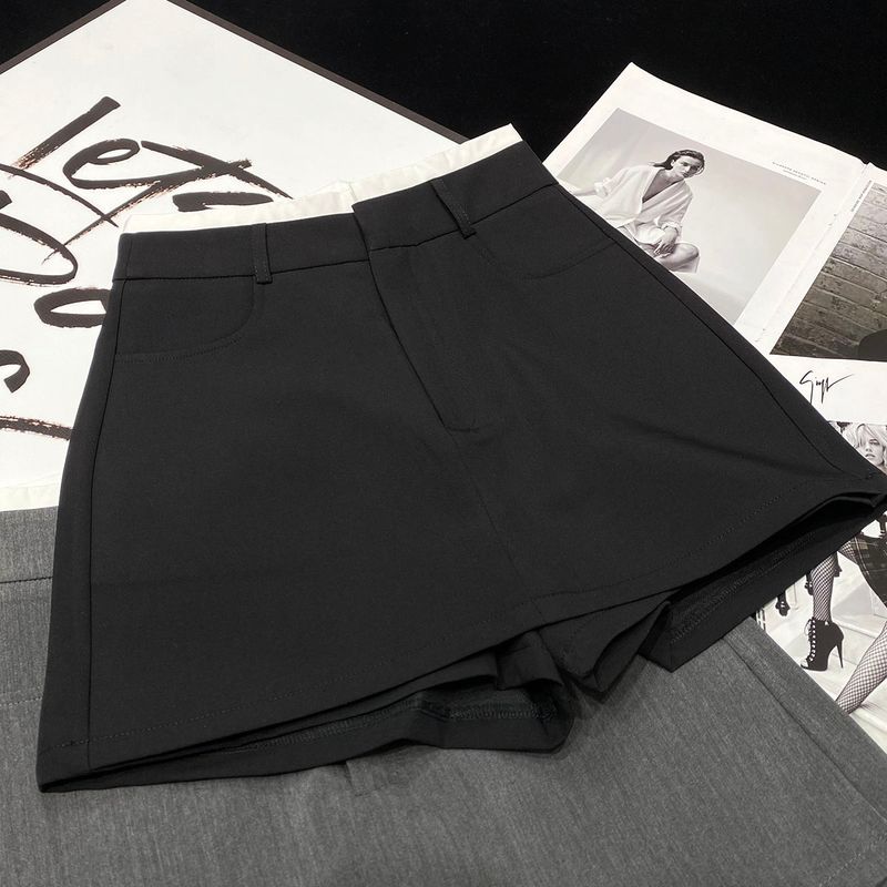 

CCA Homemade Stylish Color Matching Double Waist Suit Culottes High Waist Fake Two-Piece Contrast Skirt Shorts Bootcut Pants Women Black S