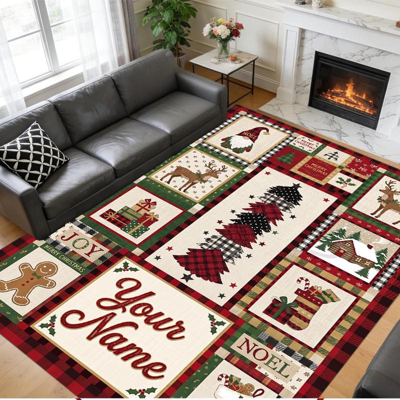 Christmas Custom Name Printed Square Area Rug Soft Non Slip Floor Carpet For Bedroom Holiday Gift