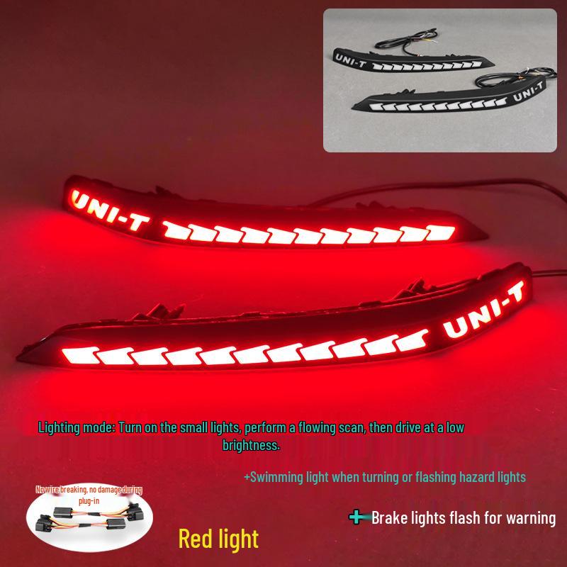 

Upgraded LED brake lights, sequential turn signals, and rear fog lights for 20-26 Changan UNIT rear bumper.