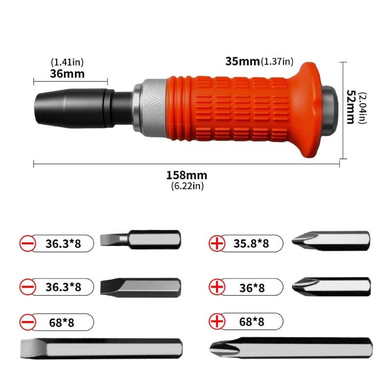Professional Impact Screwdriver Bit Kit Rust Proof Strength Metal Bit Multiple Size NonSlip Handle Flat Screw Remover
