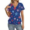 Women Casual Short Sleeve V Neck Top with Star Print Lightweight Breathable Fabric Suitable for Everyday Wear and Outdoor Activities