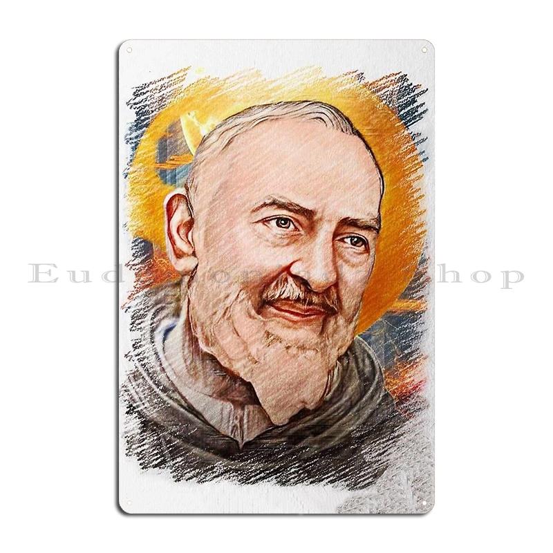 Mosaic Of Father Pius Padre Pio Metal Plaque Kitchen Designing Rusty Customized Wall Decor Pastor Tin Sign Poster