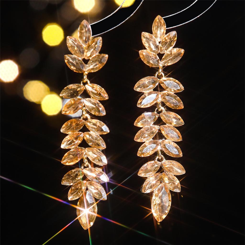 Color Glass Rhinestone Long Earrings Women Luxury Earrings Pair