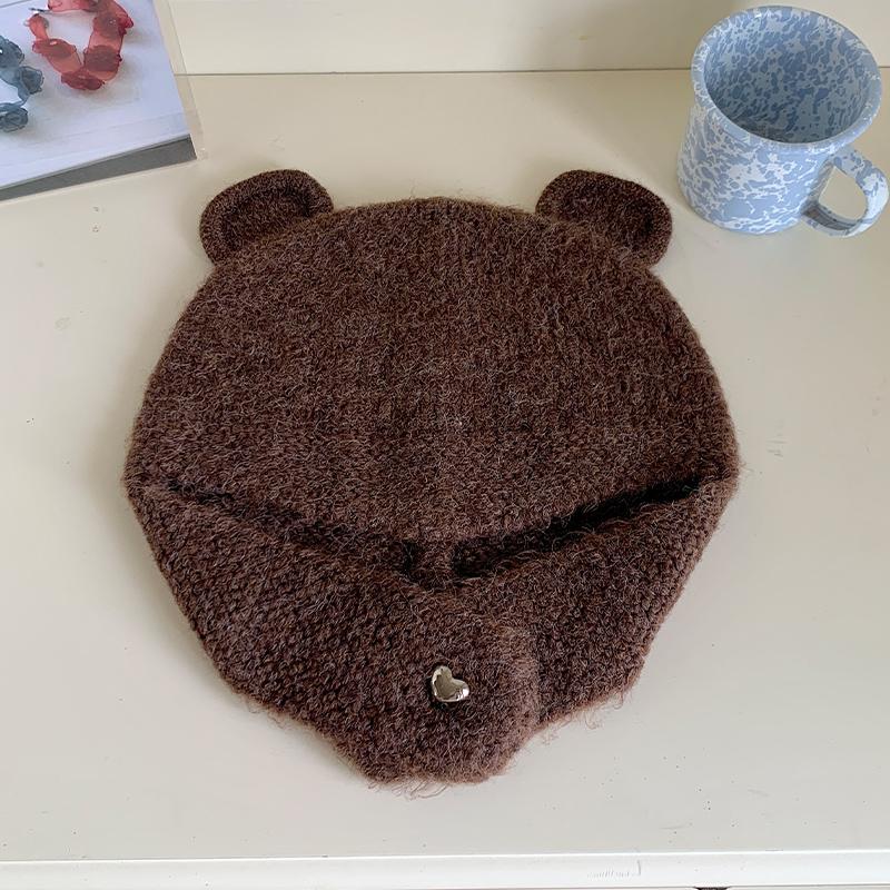 Cute Three-dimensional Bear Ears Wool Hat Women's Autumn and Winter New Warm Knitted Ear Hat Tide