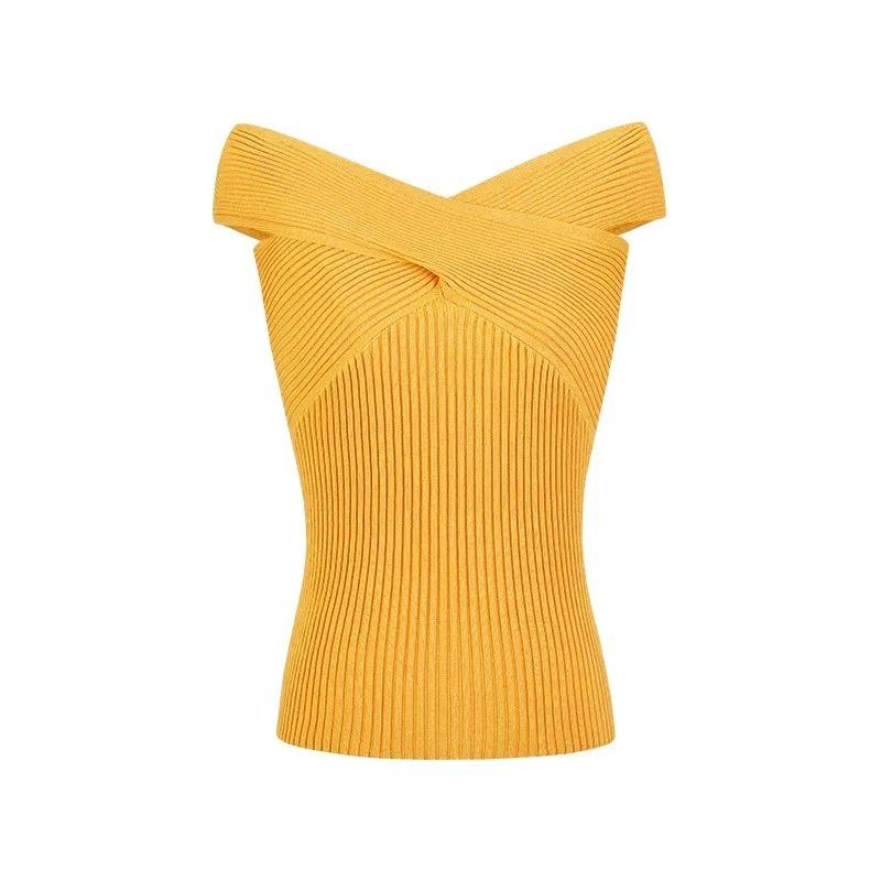 Women's Cross V Neck Ribbed Knit Tank Top Sleeveless Slim Fit Casual Crop Top