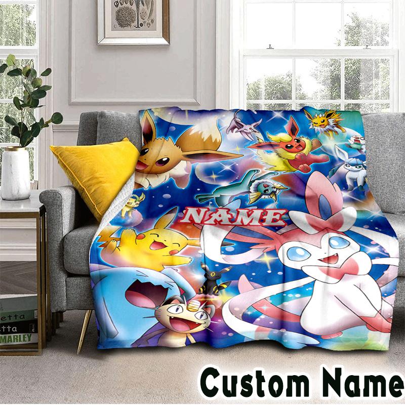 Custom Name Pok-mon Blanket Bedding Blanket Picnic Blanket for Women Men, Throw Blankets for Couch Bed, Christmas and Halloween gifts