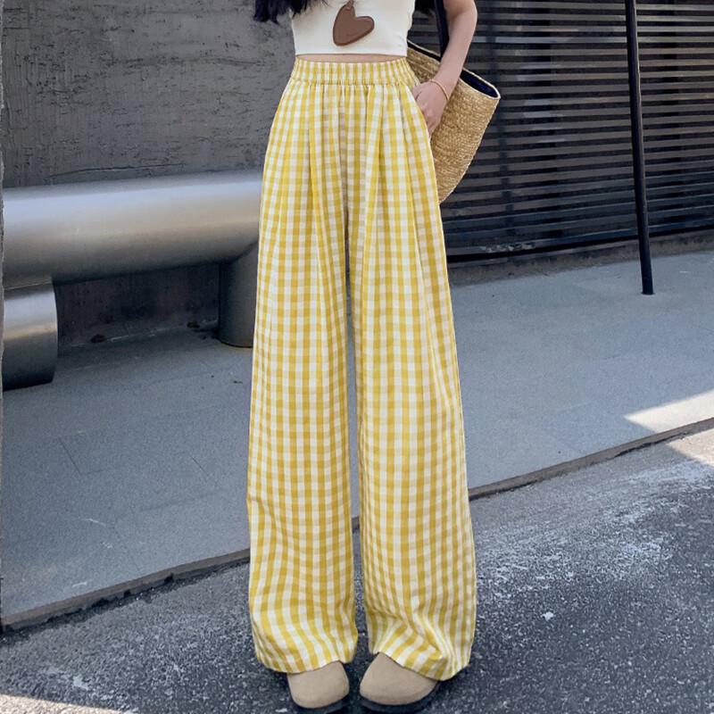 JOHLIN DREAM Women s Plaid Wide-Leg Casual Pants XL