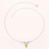 Women Yellow Teardrop Pendant Necklace with Sparkling Stone Cluster Elegant Silver Tone