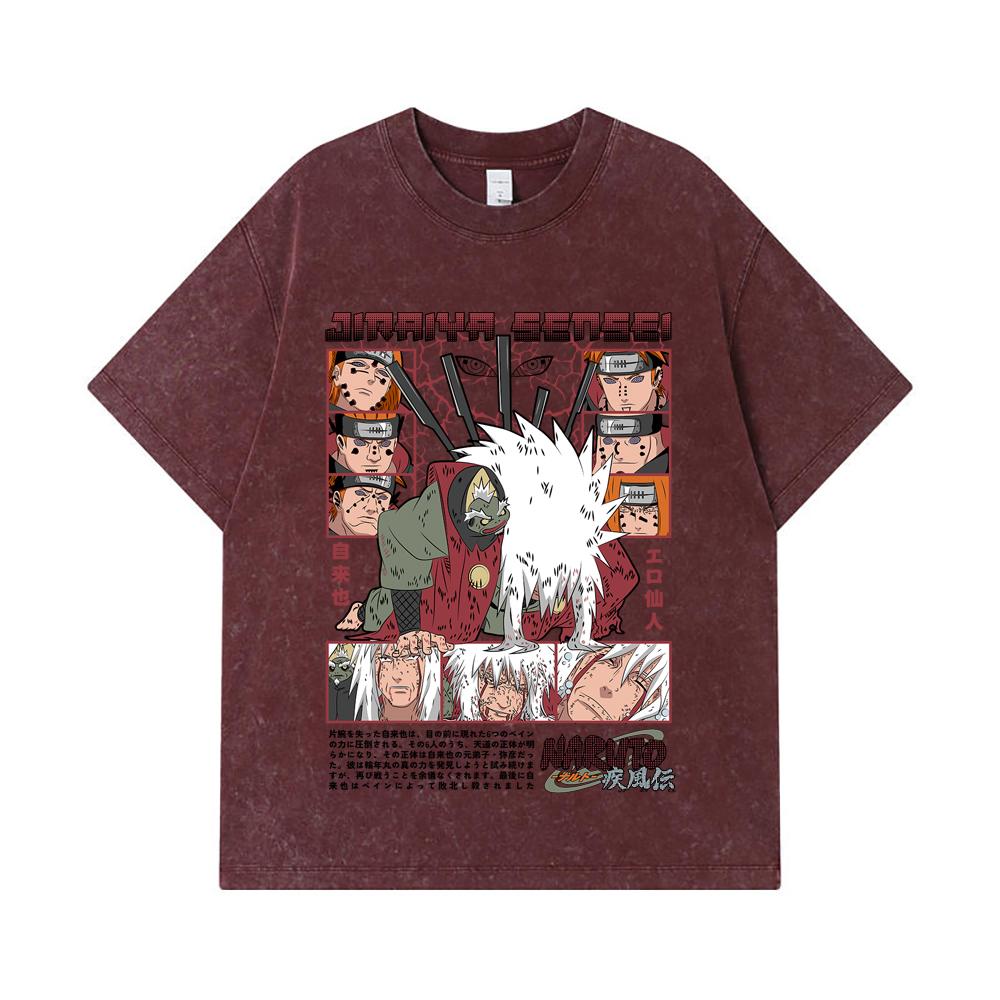 275 GSM Washed T-shirts 100% Cotton Naruto V5 Jiraiya Print Unisex Heavy Cotton T Shirt