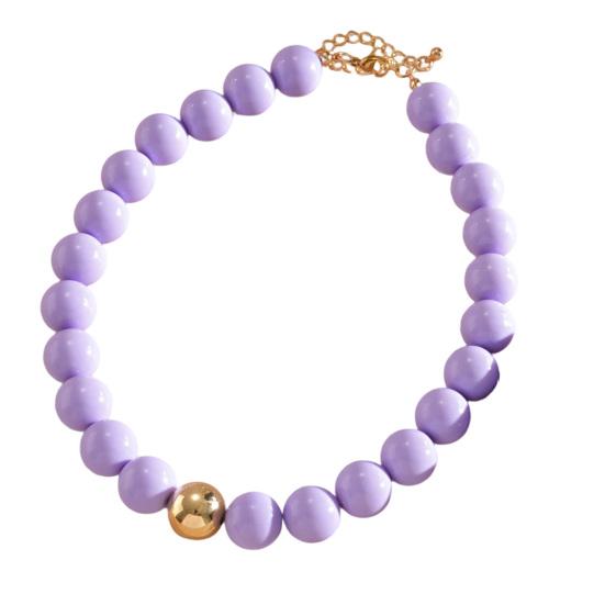 Perlenschmuck für Damen, Acryl-Kettenhalsband mit großen Perlen, Elastisches Armband mit runden Perlen, Sommerliches Retro-Accessoire