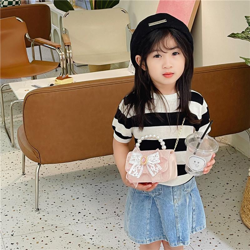 Stylish Children's Pearl Handbag With Bow Design Perfect For Mini Fashionistas And Daily Outings