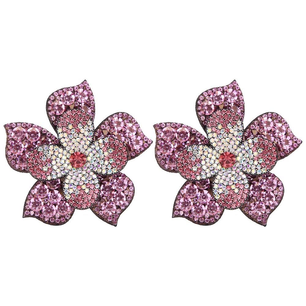 2PCS Pink Rhinestone Hair Clip DIY Accessory Camellia Lapel Pin For Women