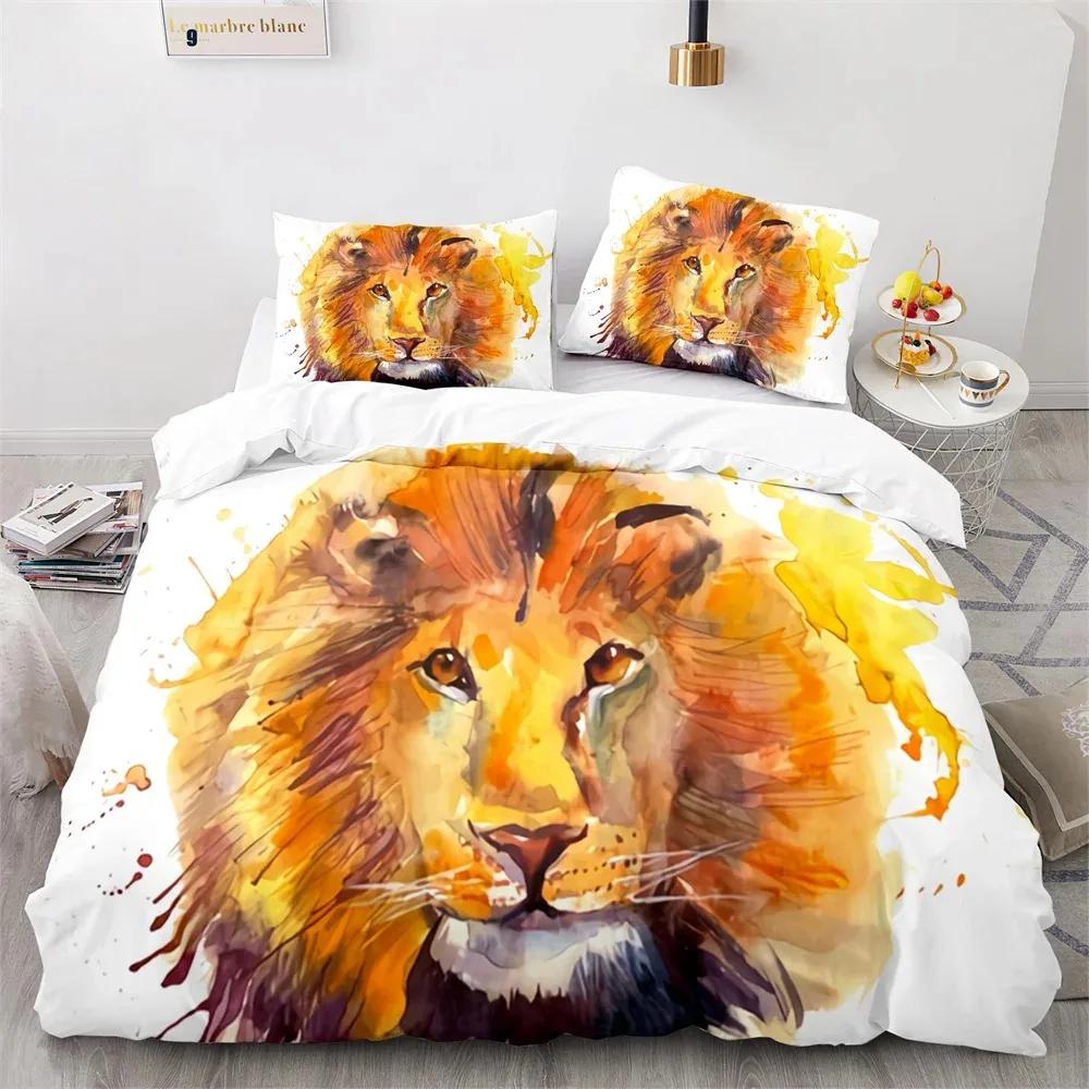 Lion Duvet Cover Set 3D Print Wild Animals Colourful King Queen Size for Kids Teens Adults Bedding Set Polyester Comforter Cover