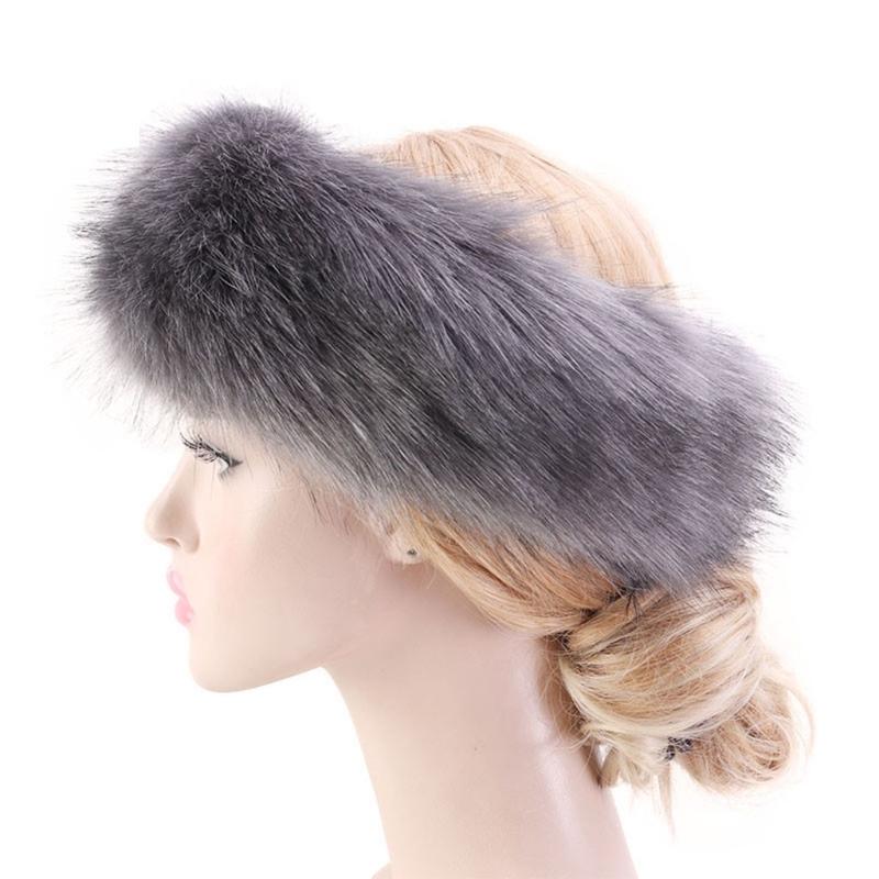 Fashion Fluffy Winter Warm Cap Wide Headband Elastic Outdoor Ski Hats Furry Ear Warmer Soft Warm Earmuff for Women