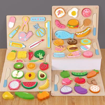 Holz Flachschnitt Uhr Obst und Gemüse Snack Schnitt Musik Holz Schnitt Obst Kinder Spielhaus Küchenspielzeug