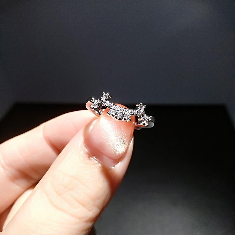 Creative 3-In-1 Crown Ring Women'S Sansheng Iii Combination Live Flower Crown Stacked With Diamond Ring Gift