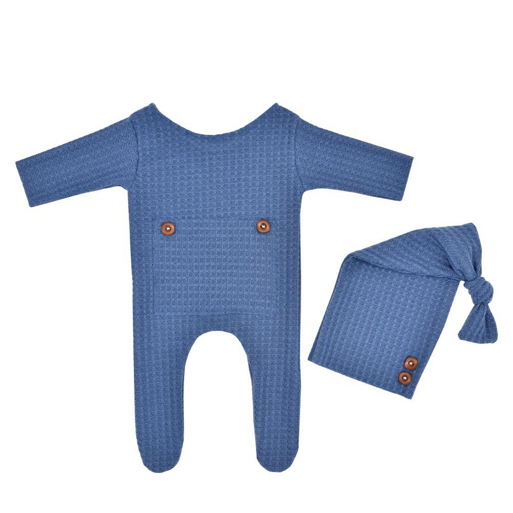Newborn Photo Shoot 2-Piece Set: Knit Romper + Long-Tail Hat—European & American Style Outfit for Newborn Photography,Soft&Cute!