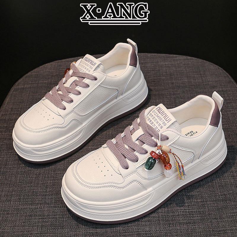 First layer cowhide little white shoes women's shoes thick baseplate shoes autumn new versatile student shoes casual sports shoes