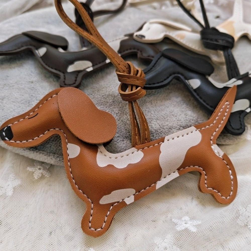 Handmade Puppy PU Leather Key Ring Cute Animal Bag Charm DIY Dachshund Dog Keychain  Keys Ornament