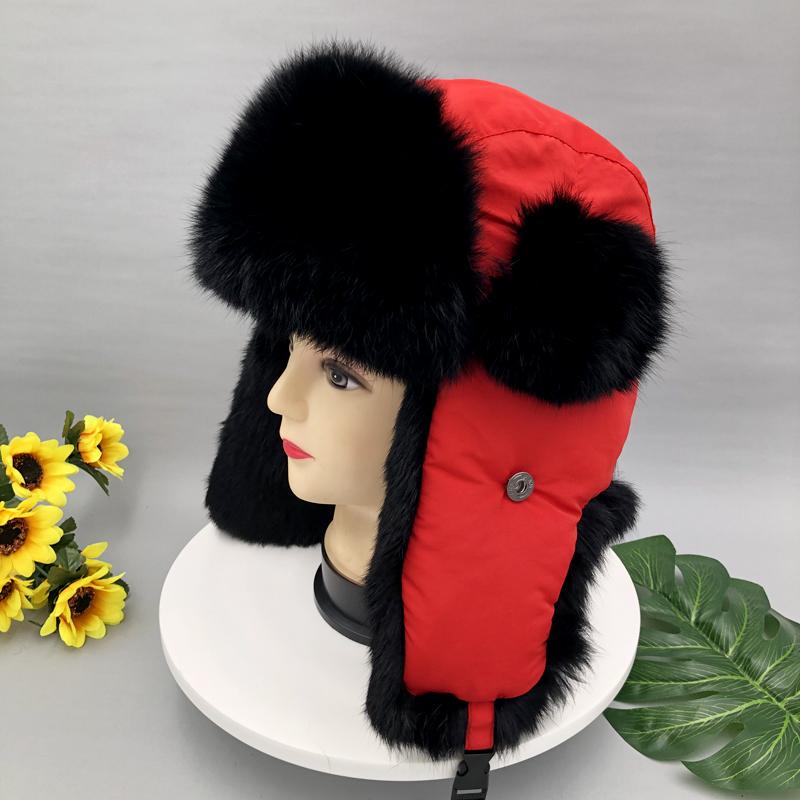 

Женская зимняя теплая шапка-ушанка из натурального кроличьего меха 55-60cm красный