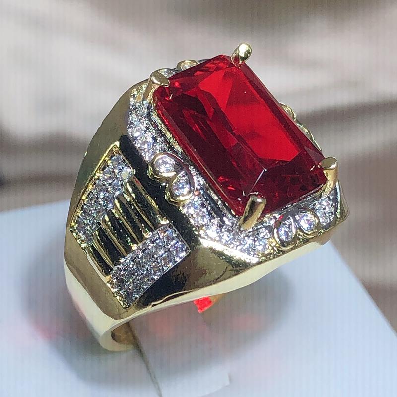 Vintage King Ring Gold Filled AAAAA CZ Red Zircon Luxury Engagement Jewelry Wedding Rings For Men Rock Party Finger Ring