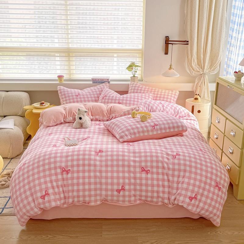 Winter Thick Warm Milk Coral Fleece Bedding Set Ins Fresh Duvet Cover Single