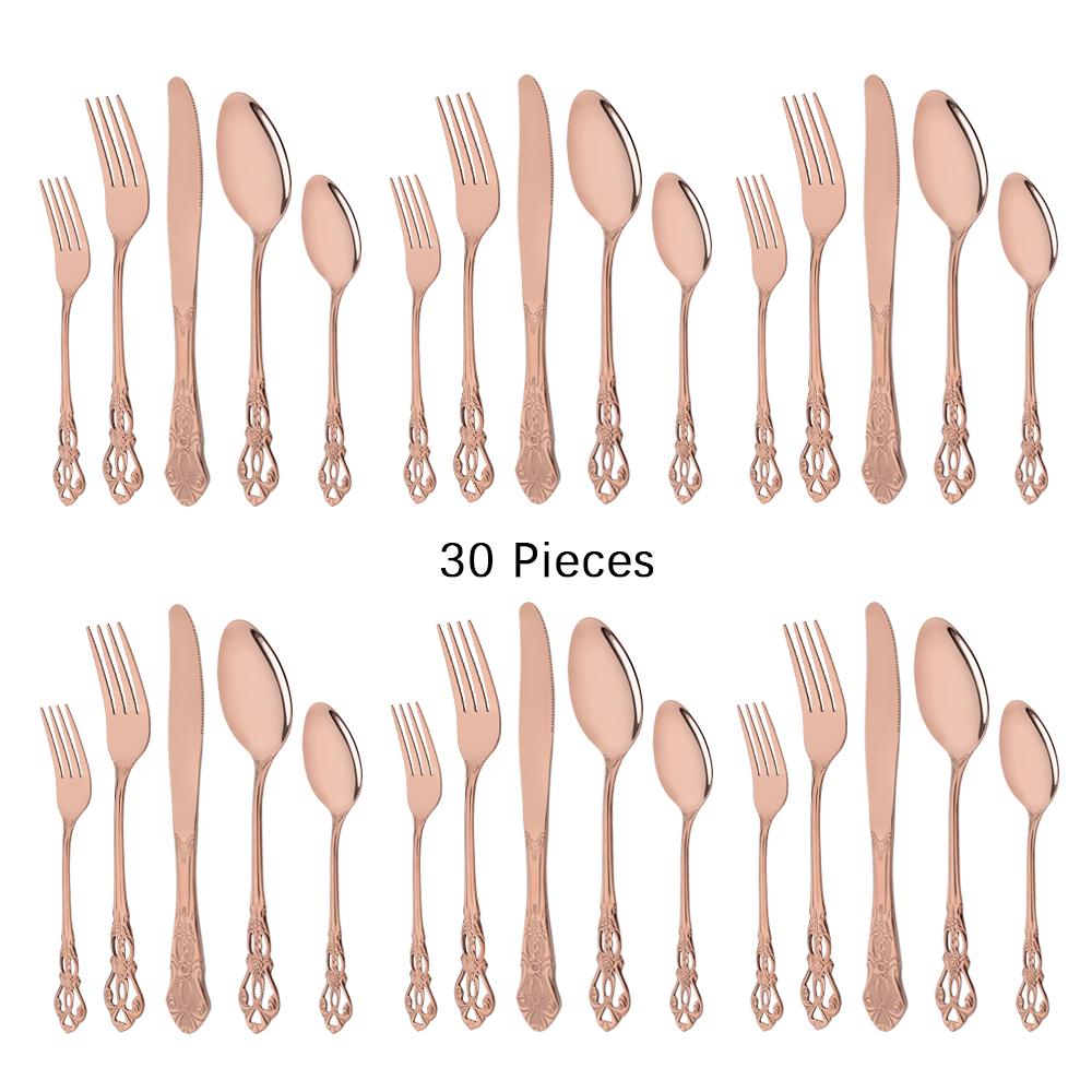 30Pcs Silver Royal Dinnerware Set Knife Dessert Fork Spoon Flatware Stainless Steel Cutlery Kitchen Silverware Tableware Set