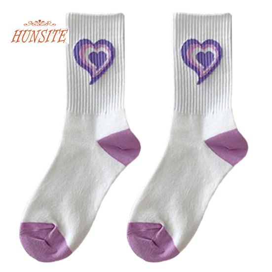 

1 пара носков до середины икры с корейской вышивкой в ​​виде сердца, каваи, соответствующие цветам в стиле хип-хоп, противоскользящие, мягкие, без запаха, впитывающие пот женские спортивные носки Four Seasons