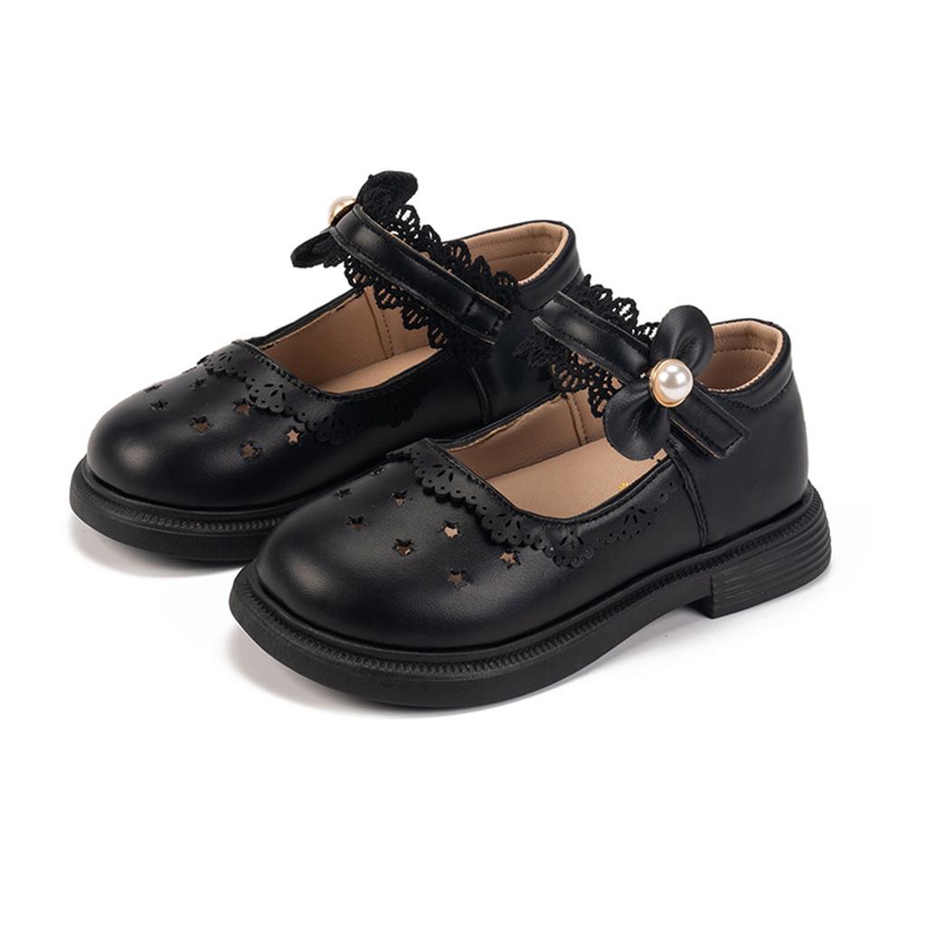Girls Soft Sole Dress Shoes Mary Jane Style Princess Leather Casual School Party Flat Shoes with Flower Decoration and Adjustable Strap