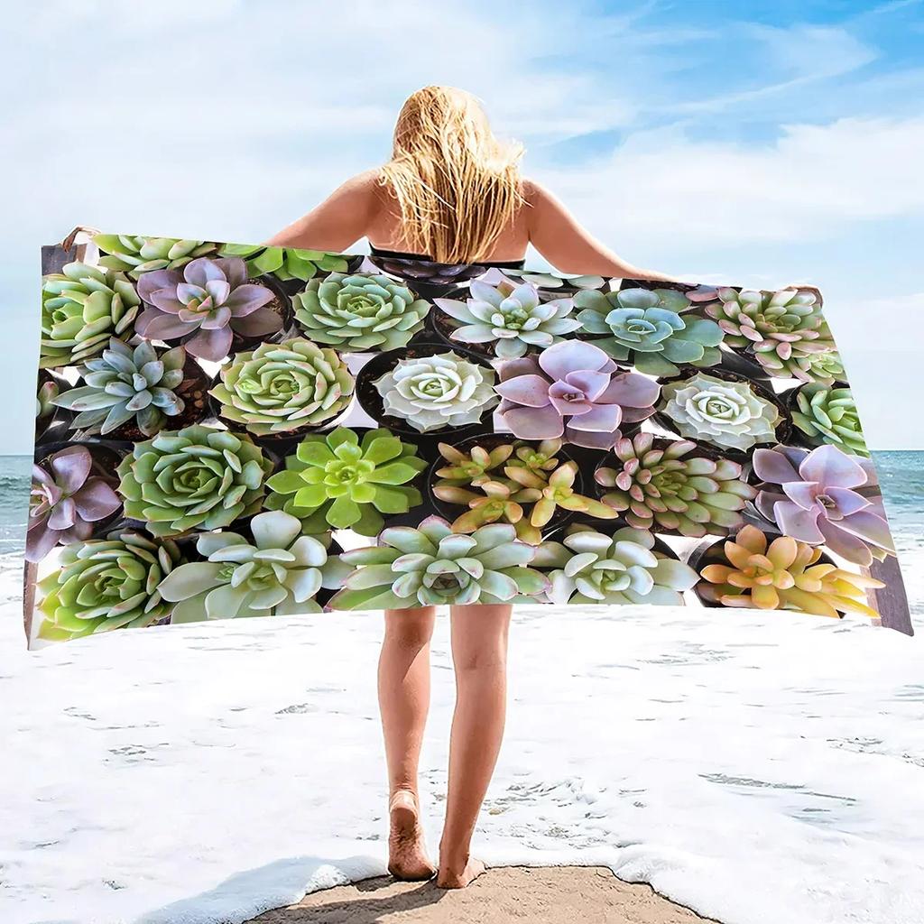 Succulent Plants Bath Towels Soft Bathing/Beach/Camping Towel Large Size Sandless Beach Bath Pool Towel for Women Men Girls Boys