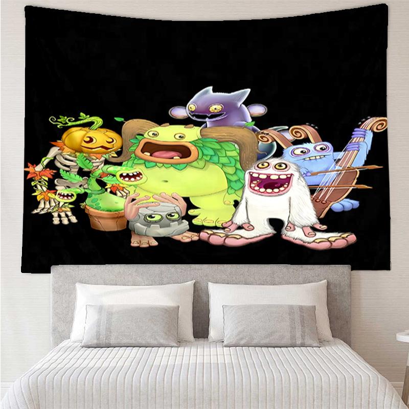 My Singing Monsters Wandteppich für Schlafzimmer Ästhetik Klassenzimmer Wandbehänge für Wohnzimmer Studentenwohnheim Büro, Ideales Kreatives Geschenk