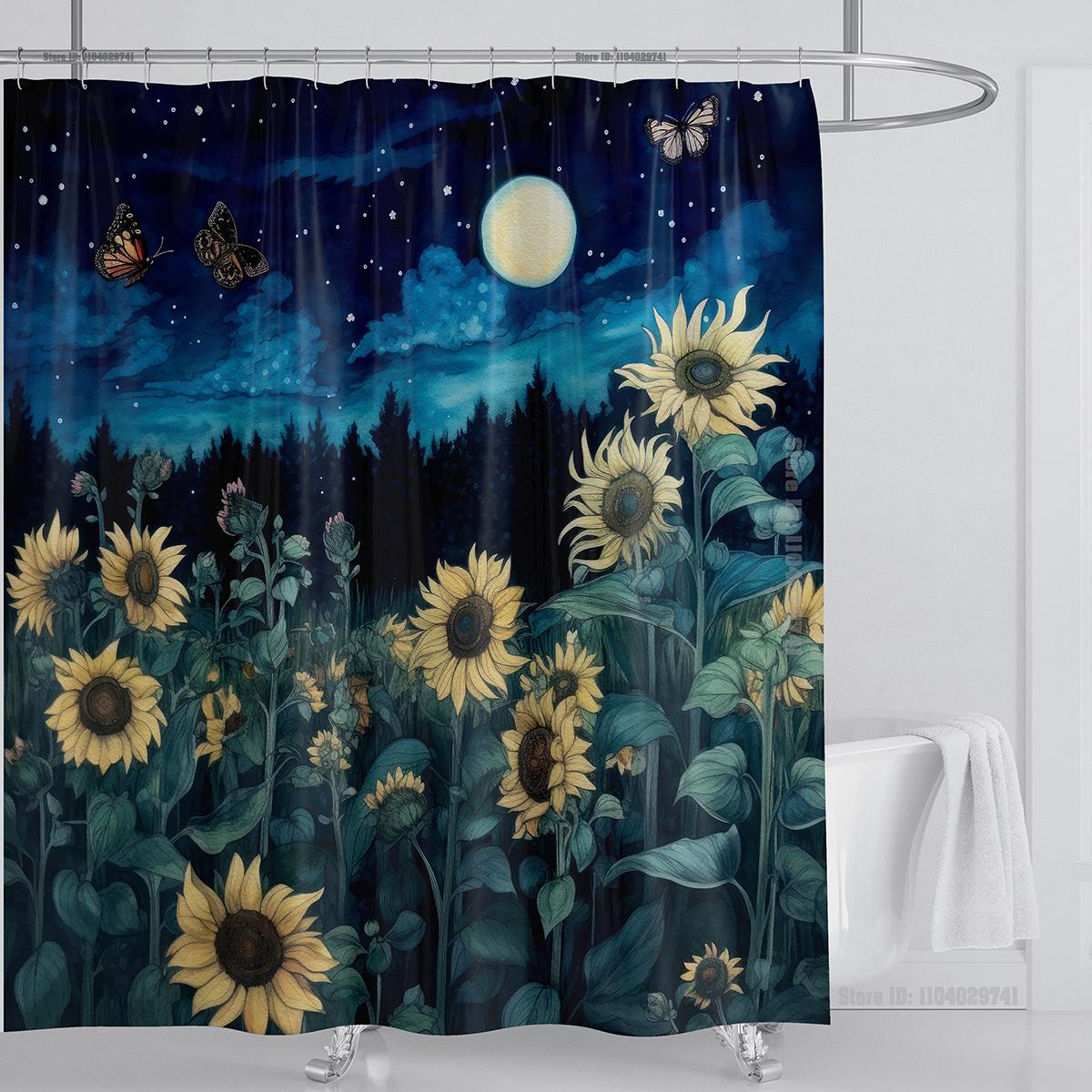 

Подсолнух Пейзаж Занавеска для душа Водонепроницаемая занавеска для душа Полиэстеровая ткань 3D-печать Занавеска Украшение для ванной комнаты С крючками W90xH180cm