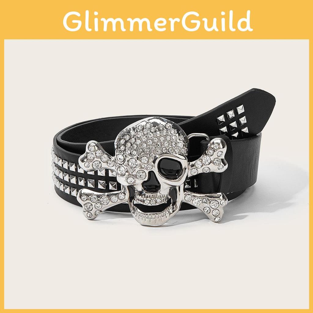 Punk Skull Leather Belt With Alloy Buckle For Men And Casual Wear
