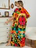 EDOLYNSA 2024 Bohemian Bunte V-ausschnitt Lose Kaftan Kleid Für Frauen Sommer Casual Plus Größe Batwing Ärmel Urlaub Langes Kleid Q1464