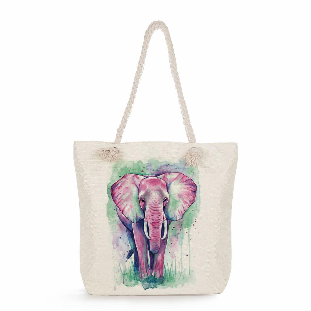 Elephant print thick rope single-shoulder beach bag 7287 CLE