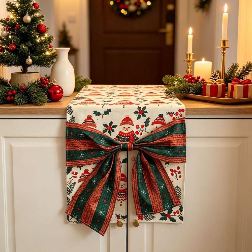 Bows Accents Holiday Table Runner Golden Accents Festive Table Decoration Winter Xmas