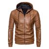 Hooded leather jacket for men in autumn and winter new Korean style thin velvet leather jacket casual motorcycle wear work jacket