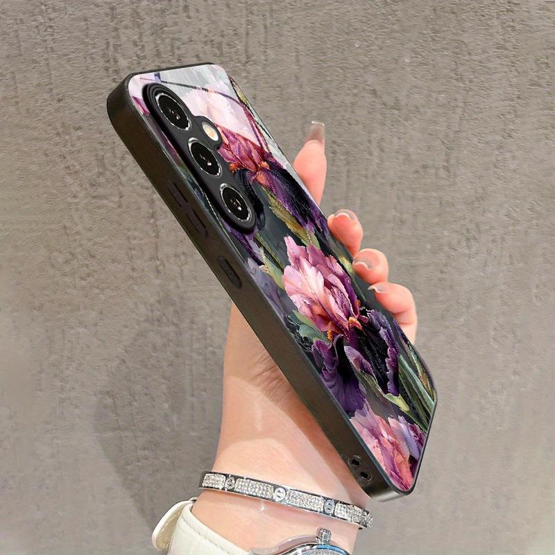 Purple Charm Peony Garden Pattern Tempered Glass Phone Case Suitable for Samsung Galaxy S26 S25 S24 S22 S21 S20 FE/Ultra/Plus