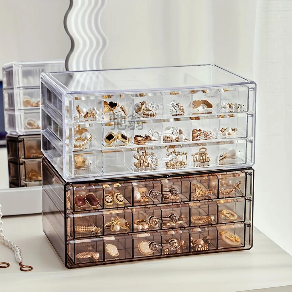 Stylish and Practical Jewelry Storage Box, 3-layer 72-grid Large-Capacity Organizer for Rings, Earrings and Necklaces